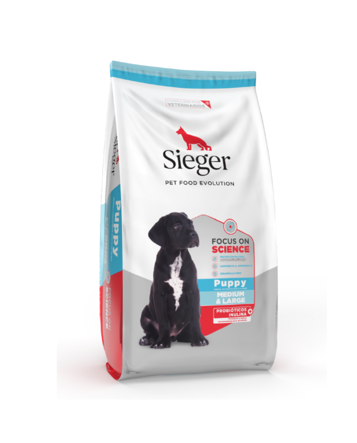 Alimento Super Premium Sieger Puppy Medium Large, merezco lo mejor, soy cachorro y de grande seré alto