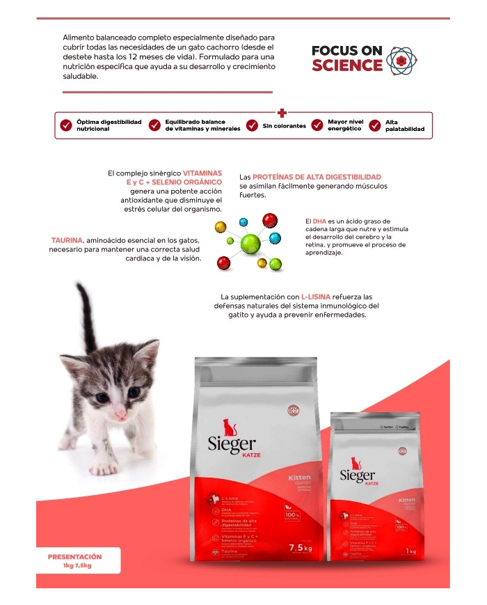 Sieger Kitten, Alimento Super Premium para Gatitos