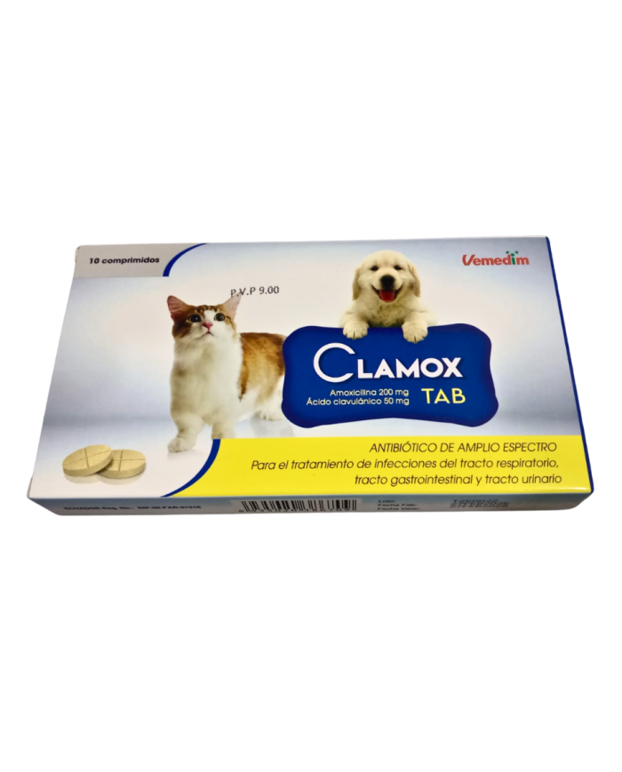 Amoxicilina 200mg + Ácido clavulánico 50mg. Clamox tab