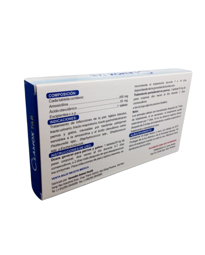 Amoxicilina 200mg + Ácido clavulánico 50mg. Clamox tab