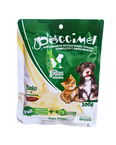 Leche en polvo Doggimel. Suplemento alimenticio