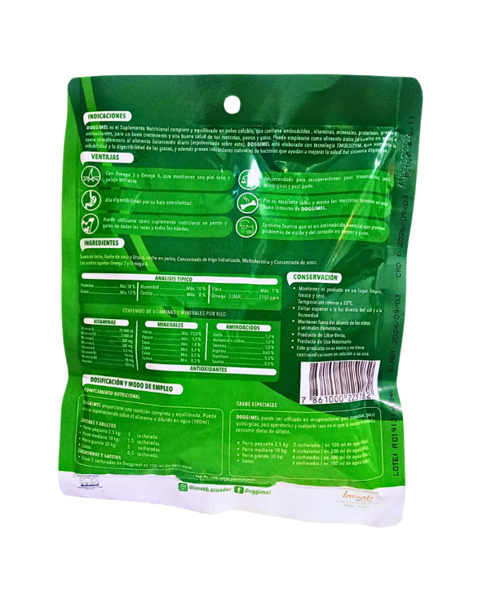 Leche en polvo Doggimel. Suplemento alimenticio