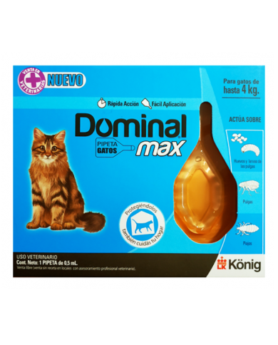 Pipeta antipulgas y piojos. Dominal para gatos