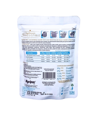 Alimento Húmedo para Cachorros Nutrapro pouch Pollo