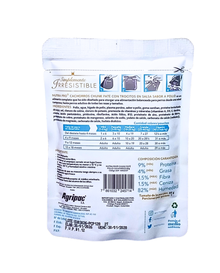 Alimento Húmedo para Cachorros Nutrapro pouch Pollo